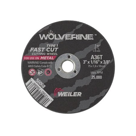 WEILER Weiler 804-56068 3 x .625 x .375 in. Wolverine Type 1 Cutting Wheel; A36T 804-56068